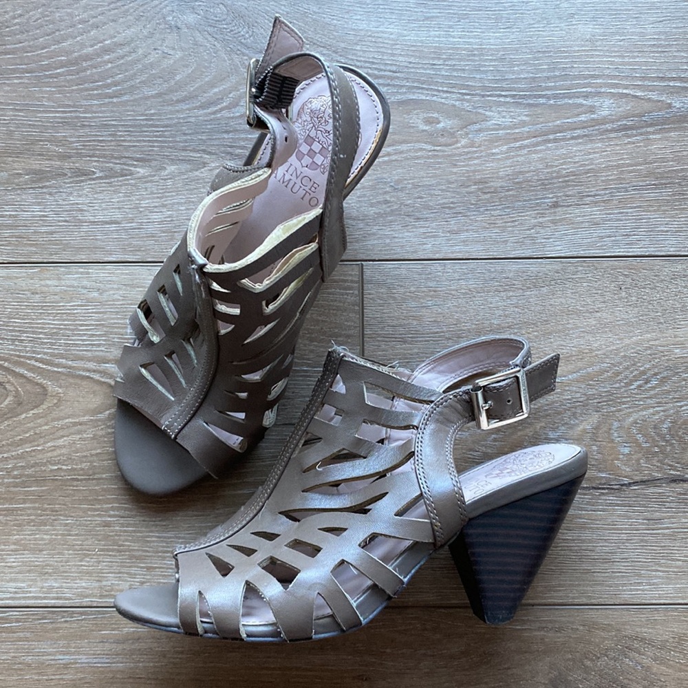 Vince Camuto | Size 7 brown/grey laser cut leather sling back